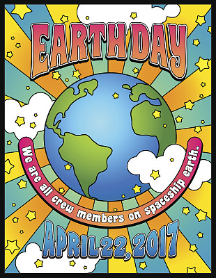 60年代迷幻风格的地球日海报、卡片或横幅设计图片下载