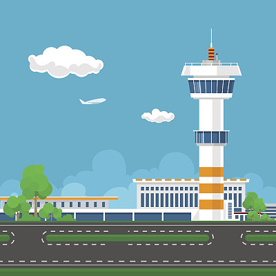 跑道在机场塔台图片下载