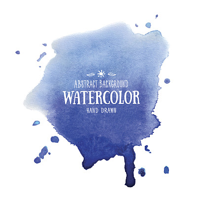蓝色抽象水彩背景。手绘水彩污渍，飞溅和滴图片下载