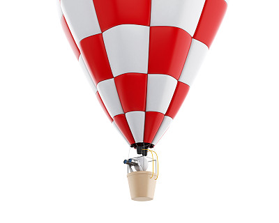 3d白种人用双筒望远镜坐热气球。图片下载