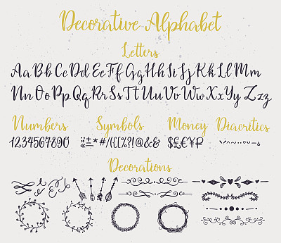 装饰用笔刷字母。素材图片