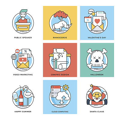 平面颜色线设计概念向量图标2图片下载