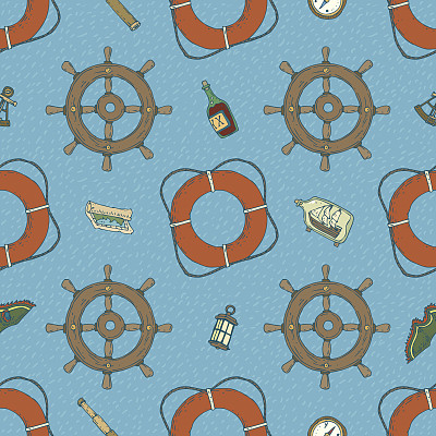 蓝色海洋无缝图案图片下载