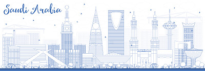 带有蓝色地标的沙特阿拉伯天际线轮廓图片下载