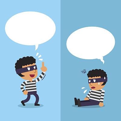 卡通小偷用白色的气泡表达不同的情感图片下载