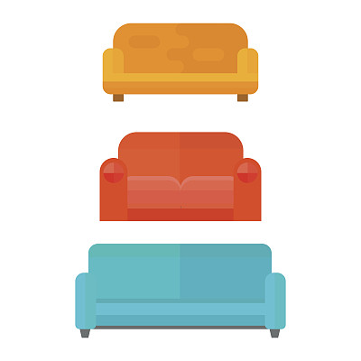 独坐家具设计卧室用沙发床垫和室内房间舒适沙发家居放松公寓装饰矢量插图图片下载