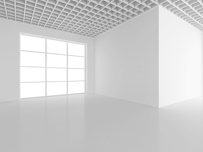 空荡荡的白色房间，有大窗户。三维渲染图片下载