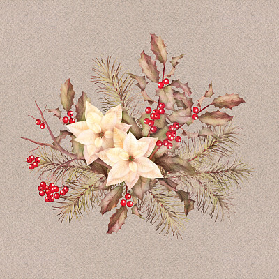 圣诞复古水彩装饰构图图片下载