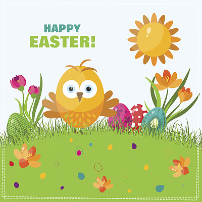 模板复活节贺卡，小鸡，向量图片下载