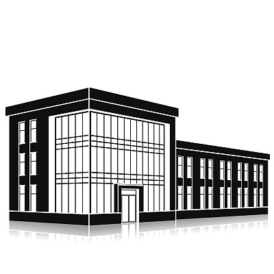 剪影办公大楼与入口和反射图片下载