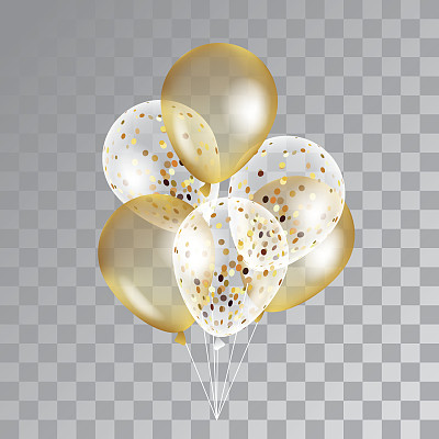 金色透明气球的背景。素材图片