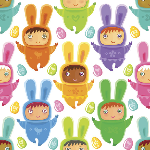 复活节无缝背景兔孩子图片下载