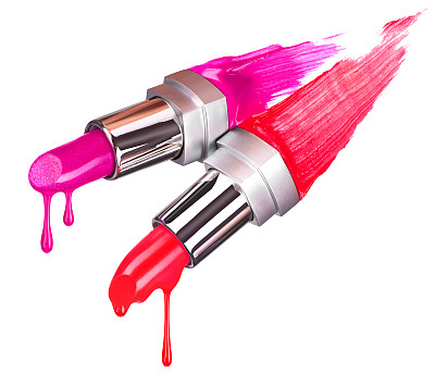 融化的口红滴在白色的背景。概念的形象图片下载