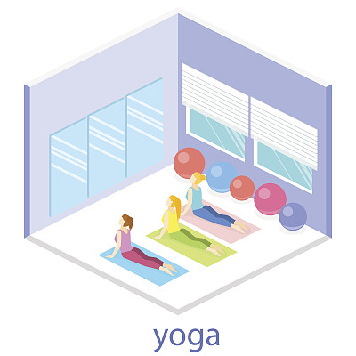 等距室内瑜伽课。人做瑜伽。图片下载