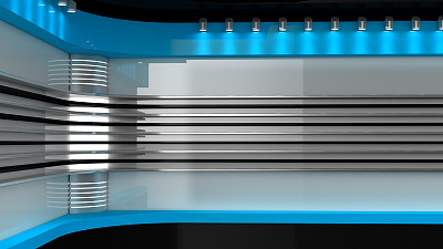 电视演播室。红色的工作室。电视节目的背景。墙上的电视。新闻工作室。任何绿色屏幕或色度键视频或照片制作的完美背景。3 d渲染。图片下载