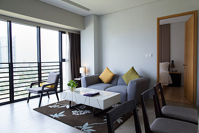 酒店舒适的客厅配有沙发和扶手椅图片下载