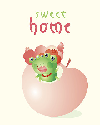 可爱的虫子坐在苹果里面图片下载