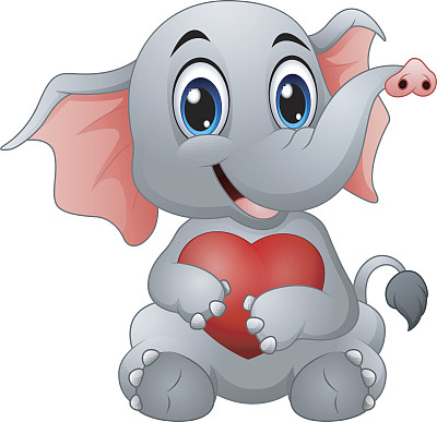 可爱的卡通大象抱着一颗心图片下载