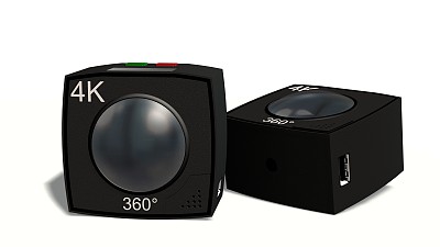 360度球面相机，两个镜头隔离在白色上图片下载