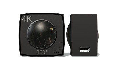 360度球面相机，两个镜头隔离在白色上图片下载