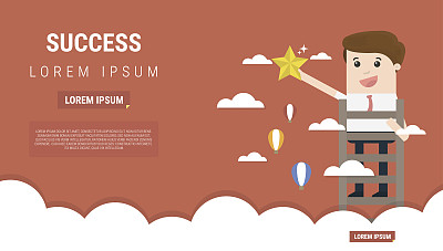 商人达到明星，比喻达到目标或成功。矢量插图。图片下载