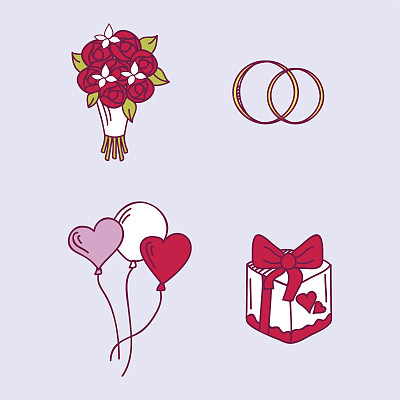 婚礼夫妇关系婚姻婚礼图标设计典礼庆祝和节日民俗图标美丽手绘家庭粉色矢量插图图片下载