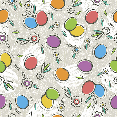 彩色复活节彩蛋和花卉无缝图案矢量素材图片下载
