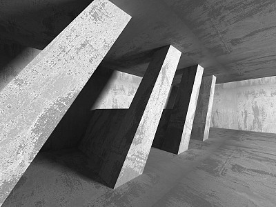 空旷、阴暗、抽象的混凝土室内建筑图片下载