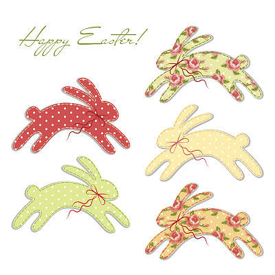 可爱的复古复活节卡片在破旧别致的风格与兔子图片下载