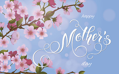 母亲节贺卡。花开树背景，春假。矢量插图EPS10图片下载