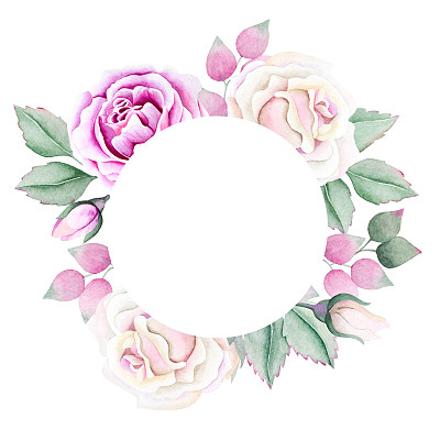 圆形框架与水彩玫瑰素材图片