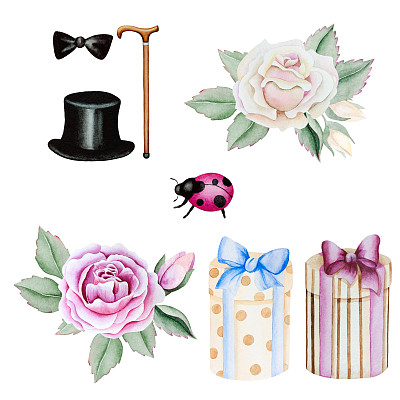 水彩剪辑艺术在复古风格图片下载