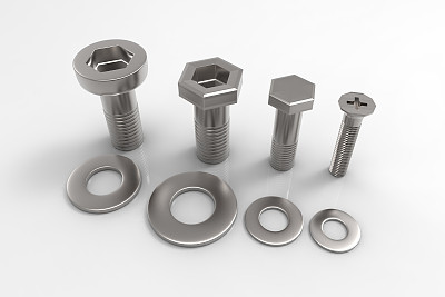 闪亮的金属螺栓隔离在白色背景上具有反射效果。3 d渲染。图片下载