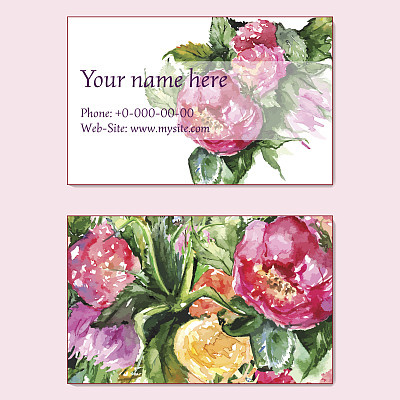 水彩牡丹商务访问访问卡模板向量图片下载