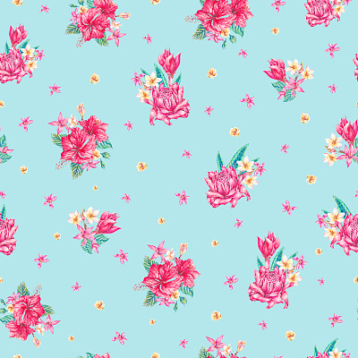 水彩复古热带花卉无缝图案图片下载