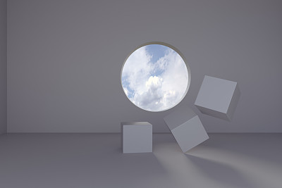 抽象的圆形窗口与立方体块图片下载