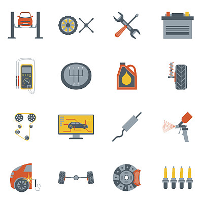 卡通汽车服务标志颜色图标集。向量图片下载