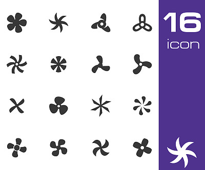 向量黑色风扇和螺旋桨图标设置图片下载