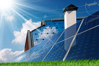 带有太阳能电池板的屋顶图片下载