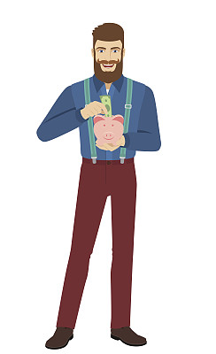 潮人把钞票放在存钱罐里图片下载