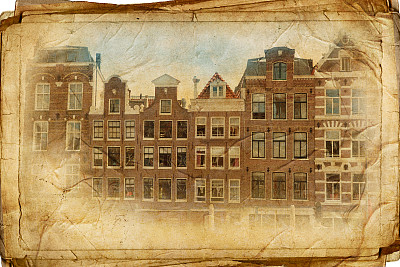 艺术复古明信片与阿姆斯特丹的景观细节图片下载