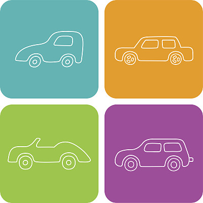 一套4辆白色方形卡通汽车。图片下载