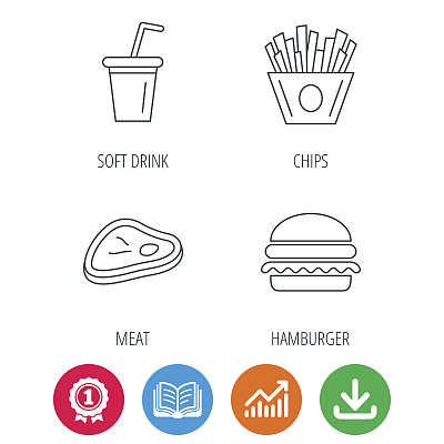 汉堡包、肉类和软饮料的图标。图片下载