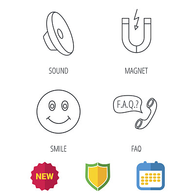 磁铁，笑脸和常见问题演讲泡泡图标。图片下载