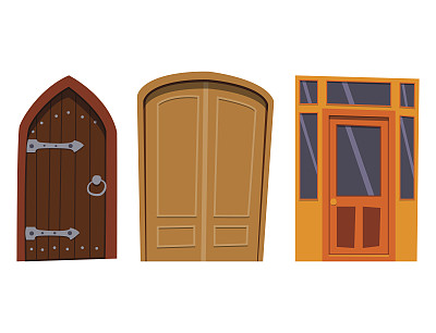 色彩门正面以房屋和建筑平面设计风格孤立矢量插画现代新装修开放优雅房间锁图片下载