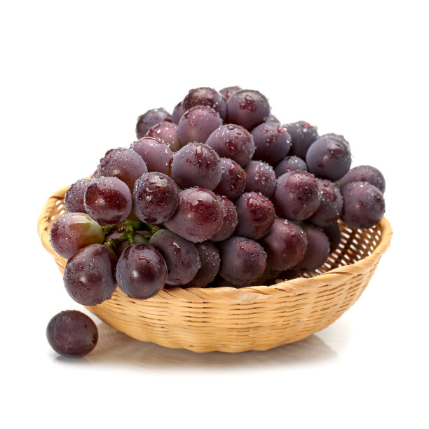 白色背景上的一串湿蓝葡萄图片下载