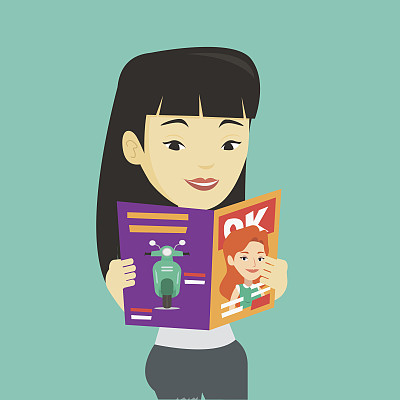 女人阅读杂志矢量插图图片下载