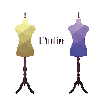 复古女裁缝模特。时尚的立场。缝纫裁缝人体模型。矢量插图。图片下载