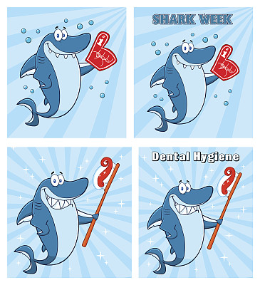 蓝鲨卡通人物带有背景的集合图片下载