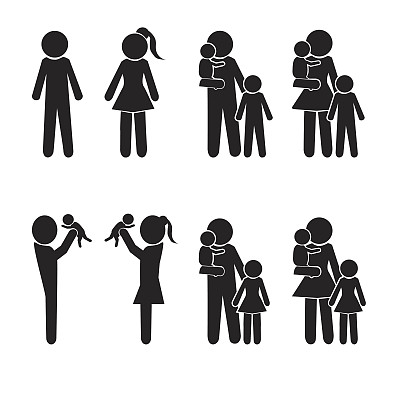 家庭图标集，幸福家庭插图图片下载